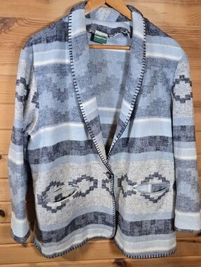Vintage Coldwater Creek Blazer Jacket Western Aztec Southwest Blue Gray 90s XL